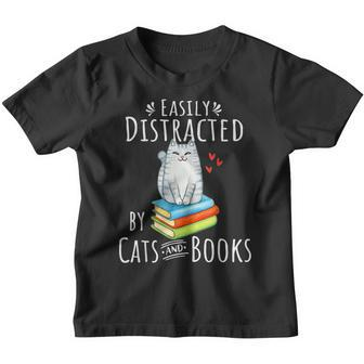Easily Distracted By Cats And Books - Funny Cat & Book Lover Youth T-shirt - Thegiftio UK