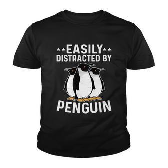 Easily Distracted By Penguins Gentoo Adelie Penguin Lovers Gift Youth T-shirt - Monsterry