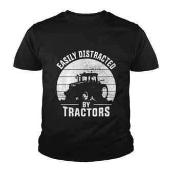 Easily Distracted By Tractors Farmer Tractor Funny Farming Tshirt Youth T-shirt - Monsterry