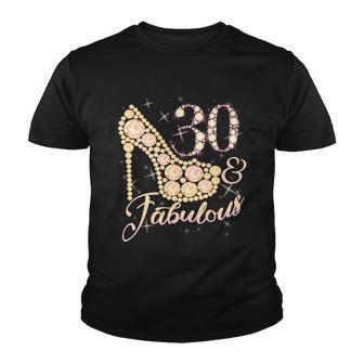Fabulous & 30 Sparkly Heel 30Th Birthday Youth T-shirt - Monsterry