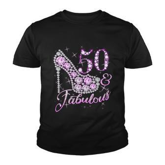 Fabulous & 50 Sparkly Shiny Heel 50Th Birthday Tshirt Youth T-shirt - Monsterry