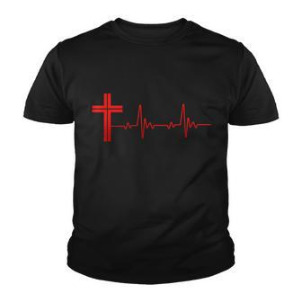 Faith Cross Heartbeat Pulse V2 Youth T-shirt - Monsterry UK