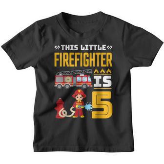 Fire Truck 5Th Birthday Boy 5 Year Old Firefighter V2 Youth T-shirt - Thegiftio UK