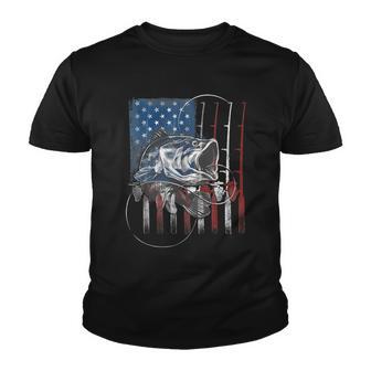 Fishing American Flag Vintage Usa Bass Fisherman Tshirt Youth T-shirt - Monsterry DE