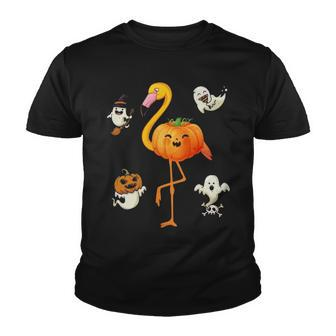 Flamingo Pumpkin Halloween Bird Lover Gifts For Girls And Boys Tshirt Youth T-shirt - Monsterry