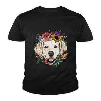 Floral Golden Retriever Dog Spring Nature Dog Lovers Gift Youth T-shirt - Monsterry AU