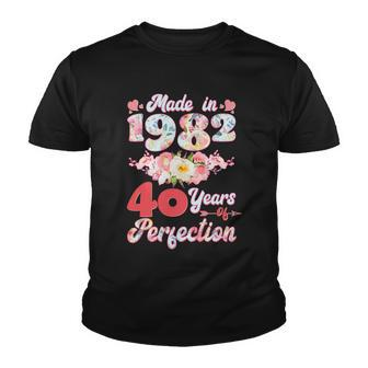 Flower Floral Made In 1982 40 Years Of Perfection 40Th Birthday Graphic Design Printed Casual Daily Basic Youth T-shirt
