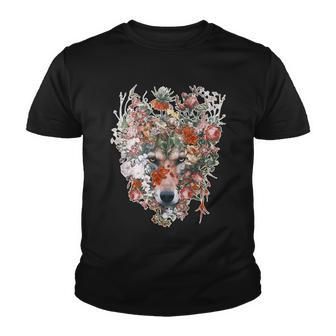 Flower Wolf Wilderness Floral Youth T-shirt - Monsterry