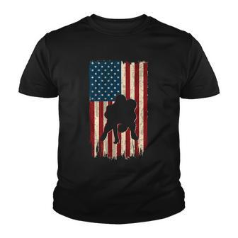 Football Lineman American Flag Sports Fan Youth T-shirt - Monsterry