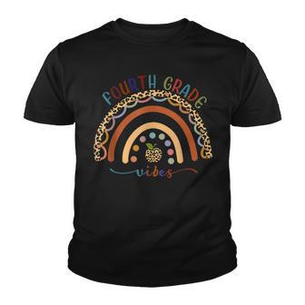 Fourth Grade Vibes Leopard Boho Rainbow Back To School Youth T-shirt - Thegiftio UK