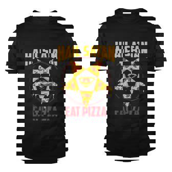 Funny Eat Pizza Hail Satan Gift Cool Satanic Occult Food Youth T-shirt - Monsterry