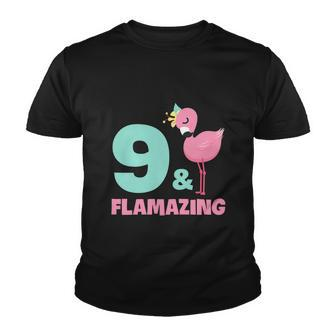 Funny Flamingo Girl Birthday Party 9 Years Old Youth T-shirt - Monsterry