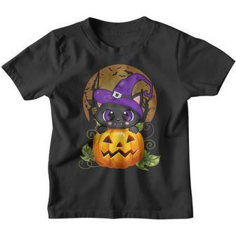 Funny Halloween Black Cat Witch Hat Pumpkin For Kids Girls Youth T-shirt - Thegiftio UK