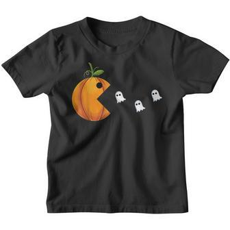 Funny Halloween Gamer Pumpkin Eating Ghost Gaming Costume Youth T-shirt - Thegiftio UK