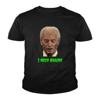 Funny Halloween Zombie Joe Biden I Need Brains Tshirt Youth T-shirt - Monsterry