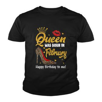 Funny Queen Was Born In February Happy Birthday To Me Leopard Shoe Gift Youth T-shirt - Monsterry