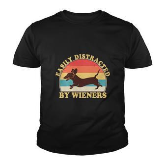 Funny Retro Easily Distracted By Wieners Dachshund Fan Youth T-shirt - Monsterry AU