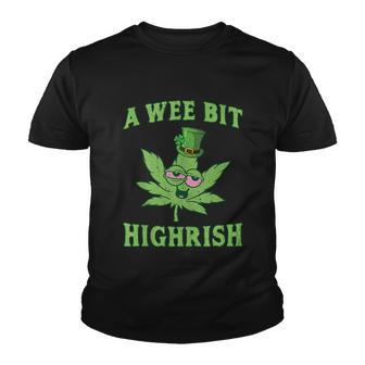 Funny St Patricks Day Gift A Wee Bit Highrish Gift Funny 420 Weed Marijuana Gift Youth T-shirt - Monsterry