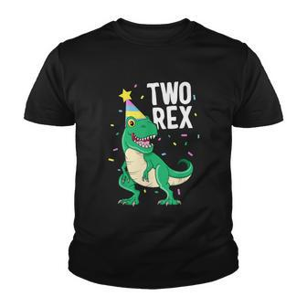 Funny Two Rex 2Nd Birthday Boy Gift Trex Dinosaur Party Happy Second Gift Youth T-shirt - Monsterry