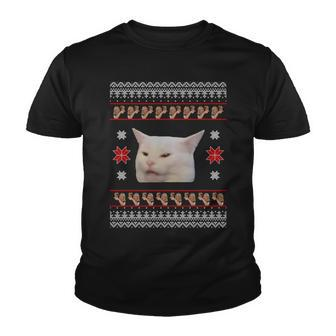 Funny Woman Yelling At Cat Meme Ugly Christmas Tshirt Youth T-shirt - Monsterry