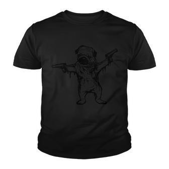 Gangster Pug With Guns Tshirt Youth T-shirt - Monsterry