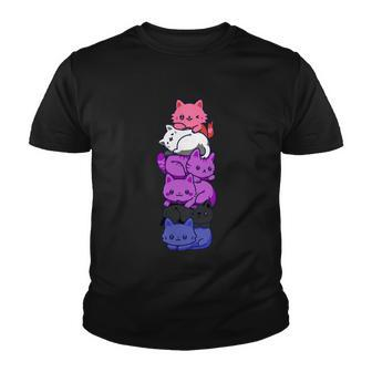 Genderfluid Pride Cat Lgbt Gender Fluid Flag Cute Cats Pile Gift Youth T-shirt - Monsterry DE
