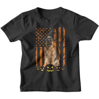 German Shepherd Dog Pumpkin American Flag Witch Halloween Youth T-shirt - Thegiftio UK