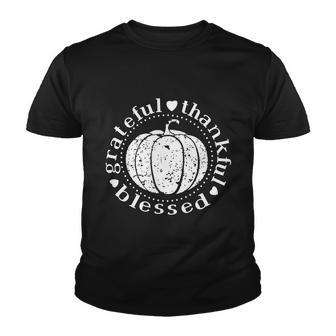 Grateful Thankful Blessed Pumpkin Youth T-shirt - Monsterry
