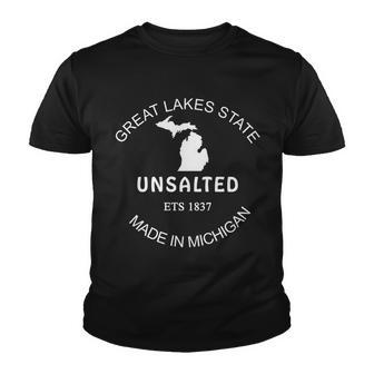 Great Lakes State Unsalted Est 1837 Made In Michigan Youth T-shirt - Monsterry