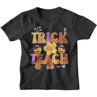 Groovy Halloween Trick Or Teach Retro Floral Ghost Teacher V71 Youth T-shirt - Thegiftio UK