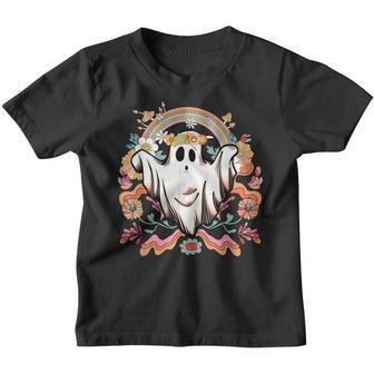 Groovy Vintage Floral Ghost Cute Halloween Spooky Season V3 Youth T-shirt - Thegiftio UK