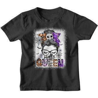 Hallo Queen Messy Bun Witch Halloween Costume Bleached Youth T-shirt - Thegiftio UK
