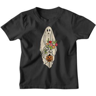 Halloween Costume Vintage Floral Ghost Pumpkin Funny Graphic V3 Youth T-shirt - Thegiftio UK