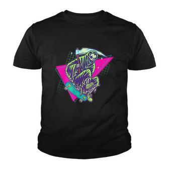 Halloween Retro 80S Skateboarding Grim Reaper Youth T-shirt - Monsterry
