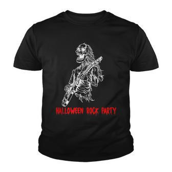 Halloween Rock Party Dancing Guitar Skeleton Playing Rock Youth T-shirt - Seseable
