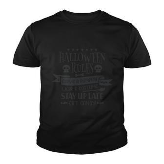 Halloween Rules Carve A Pumpkin Weak A Costume Stay Up Late Cat Candy Youth T-shirt - Monsterry