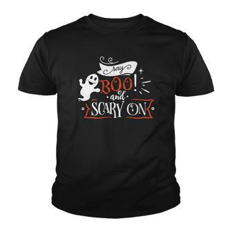Halloween Say Boo And Scary On Orange And White Youth T-shirt - Seseable