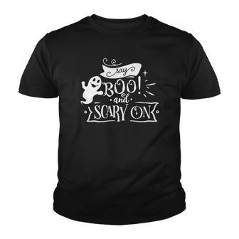 Halloween Say Boo And Scary On White Version Youth T-shirt - Seseable