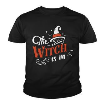 Halloween The Witch Is In Orange And White Youth T-shirt - Seseable