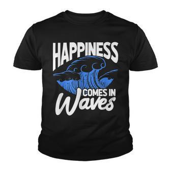 Happiness Comes In Waves Kitesurfing Kiteboarding Surfer Youth T-shirt - Thegiftio UK