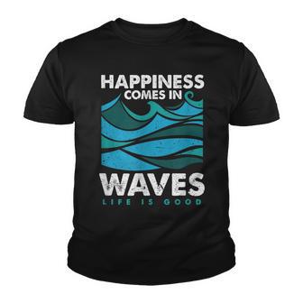 Happiness Comes In Waves Surfing Summer Vibes Vintage Youth T-shirt - Thegiftio UK