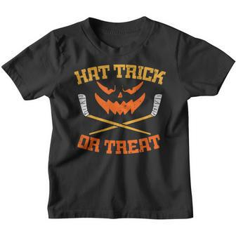 Hat Trick Or Treat Hockey Scary Pumpkin Face Halloween Youth T-shirt - Thegiftio UK