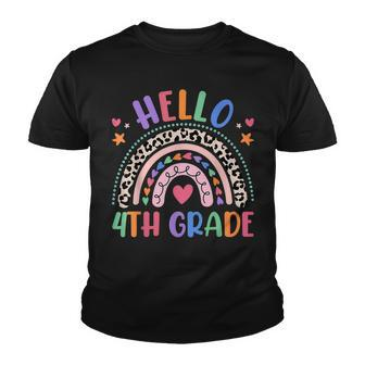 Hello 4Th Grade Leopard Boho Rainbow 1St Day Of School Youth T-shirt - Seseable