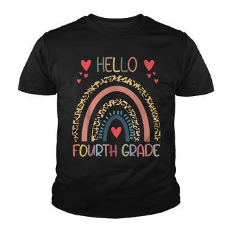 Hello 4Th Grade Leopard Rainbow Fourth Grade Back To School Youth T-shirt - Thegiftio UK