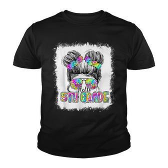 Hello 5Th Grade Messy Bun Girls Tie Dye Cute Back To School Youth T-shirt - Thegiftio UK