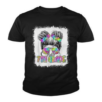 Hello 7Th Grade Messy Bun Girls Tie Dye Cute Back To School Youth T-shirt - Thegiftio UK