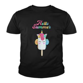 Hello Summer Cute Unicorn Ice Cream Bar Gelato Ice Popsicle Youth T-shirt - Thegiftio UK