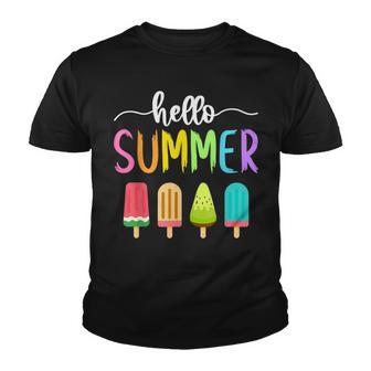 Hello Summer Vacation Ice Cream Popsicle Ice Lolly School Youth T-shirt - Thegiftio UK