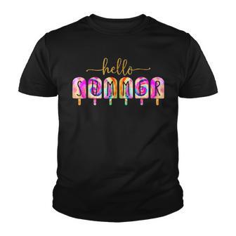 Hello Summer Vacation Ice Cream Popsicle Tie And Dye Youth T-shirt - Thegiftio UK