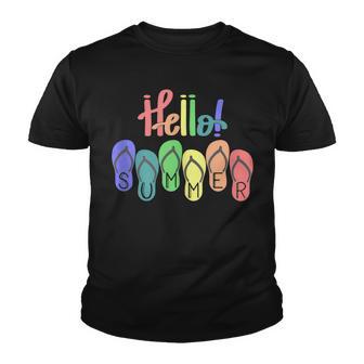 Hello Summer Vibes Beach Summertime Colorful Flip Flops Youth T-shirt - Thegiftio UK